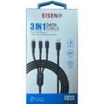 Eisenz 3 in 1 USB to Lightning/Micro/Type-C Data Cable 1.2m Nylon Braided - LC-94