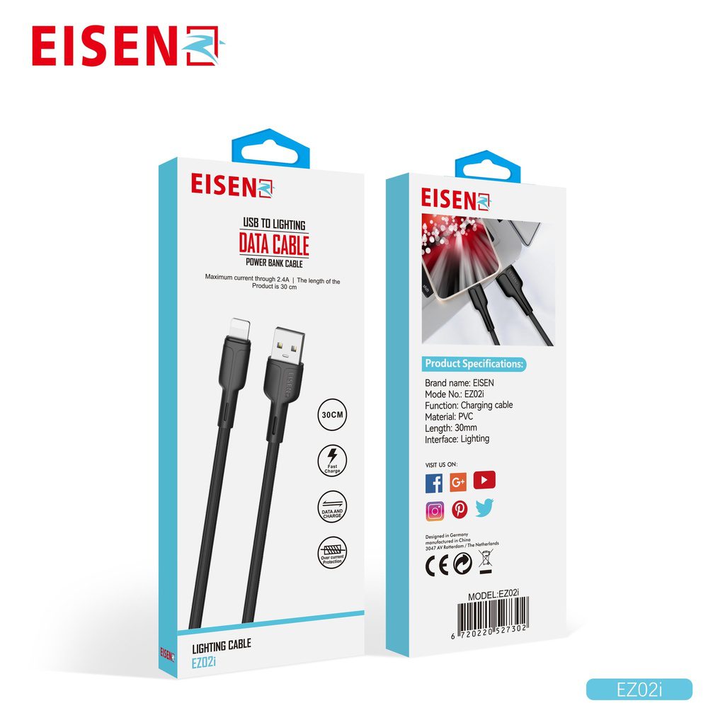 Eisenz 30CM USB To Lightning Cable Black - EZ02i Eisenz 30CM USB To Lightning Cable Black - EZ02i