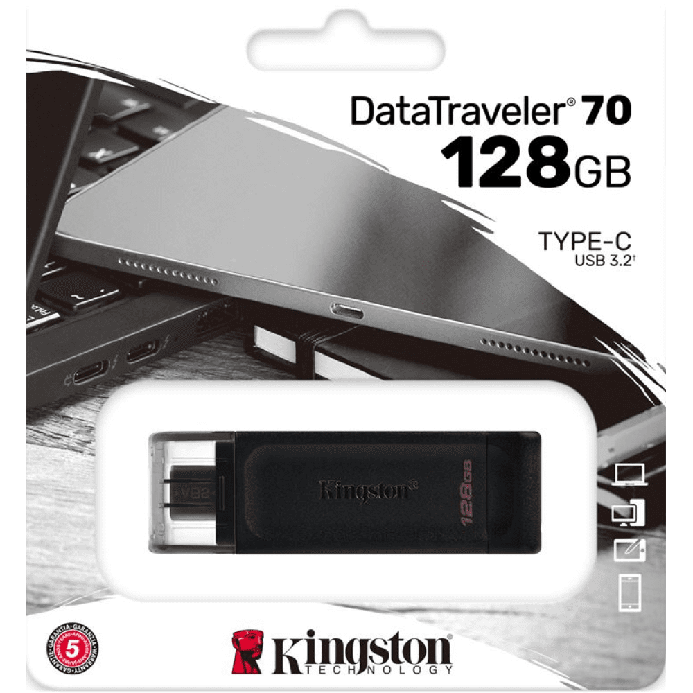 Kingston 128GB USB-C 3.2 Gen 1 DataTraveler 70 - DT70/128GB Kingston 128GB USB-C 3.2 Gen 1 DataTraveler 70 - DT70/128GB