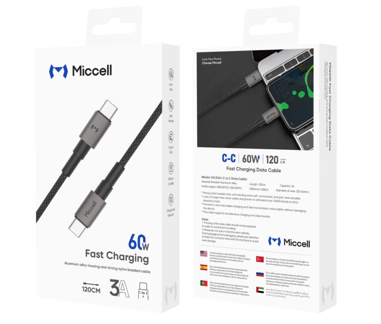 Miccell Usb To Lighting 3A Fast Charging 1.2m VQ-D34