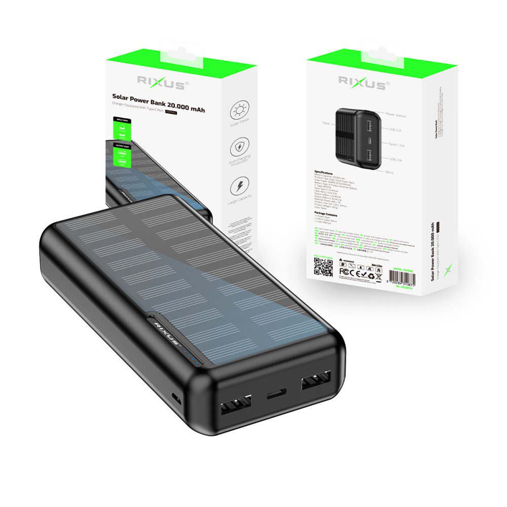 Rixus RXPB46 Solar Powerbank 20000 mAh Black Rixus RXPB46 Solar Powerbank 20000 mAh Black